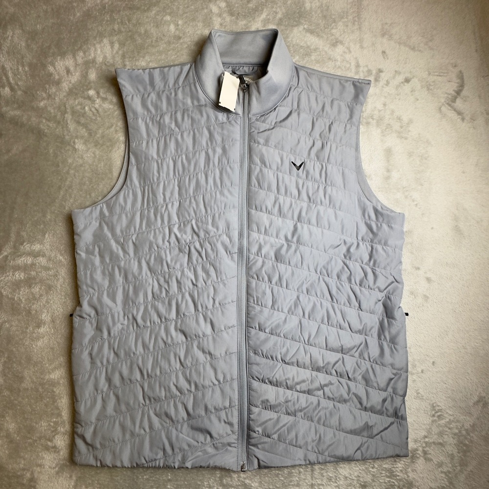 Callaway Golf Puffer Vest Mens Large Gray Quilted Full Zip Sleeveless Jacket NWT